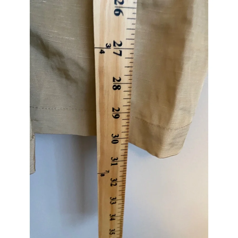 Lafayette 148 New York Gold Linen Cupro Blend Belted Zip Funnel Neck Jacket 14